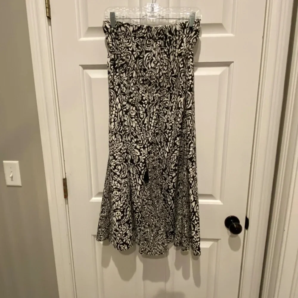 Zara Black white pattern tassel tie maxi skirt 16632